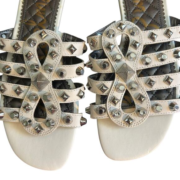 Sam Edelman White Beatris Leather Sandals SZ 7.5 Studded Slip On Casual Open Toe - Picture 3 of 7